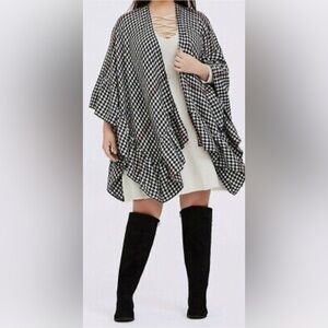 Torrid Gingham Stripe Ruffle Ruana Black Red OS
